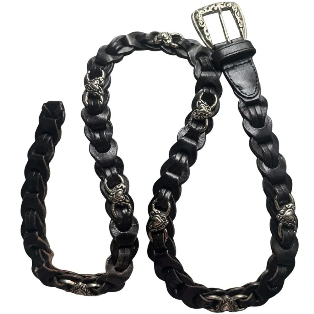 Braided Black Leather Belt with Silver Accents adjust to any of the woven links